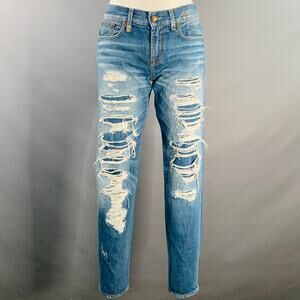 R13 Size 26 Relaxed Skinny Blue Selvedge Denim Twill Distressed Jeans